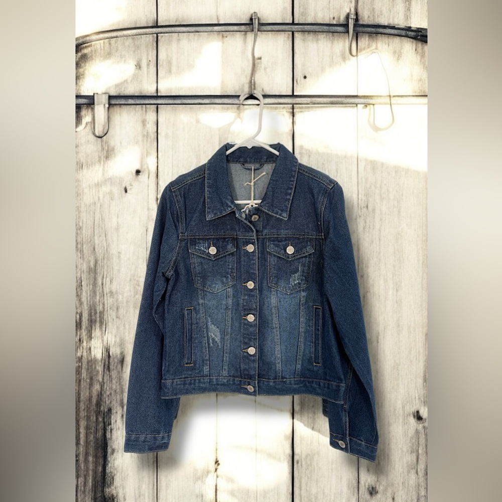KINA JEANS Classic Blue Denim Jean Jacket large stretch *NWT